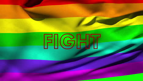 Animation-of-fight-text-with-red-shapes-over-lgbt-flag