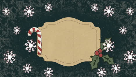 Animation-of-christmas-sign-with-copy-space-and-snow-falling-on-green-background
