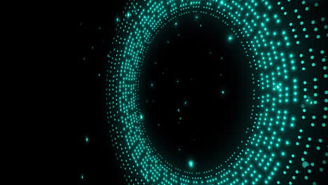 Animation-of-glowing-blue-spots-in-circular-movement-on-black-background