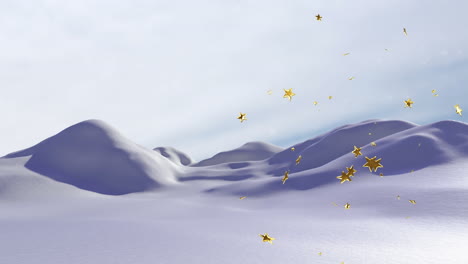 Animation-Von-Sternen,-Die-über-Die-Weihnachtliche-Winterlandschaft-Fallen
