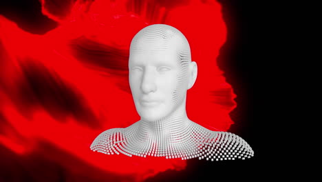 Animation-Eines-Digitalen-Menschlichen-Kopfes-über-Lichtspuren-Auf-Schwarzem-Hintergrund
