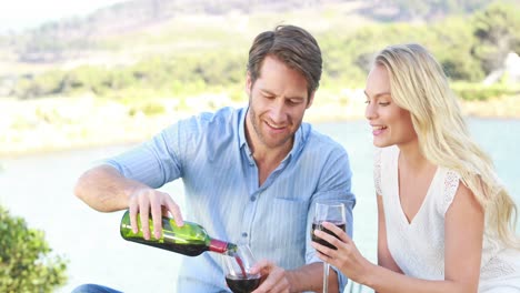 Happy-couple-toasting-and-drinking-red-wine