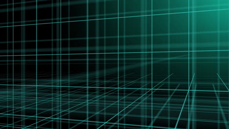 Animation-of-glowing-green-3d-grid-on-black-background
