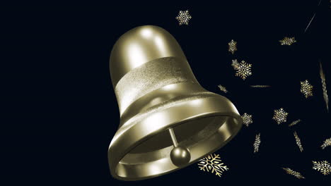 Animation-of-christmas-gold-bell-and-snow-falling-on-black-background