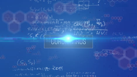 Animation-Von-Coronavirus-Text-Und-Mathematischen-Gleichungen-Auf-Blauem-Hintergrund