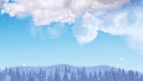 Animation-of-clouds-over-winter-scenery-with-houses