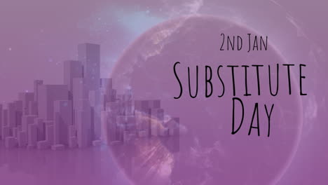 Animation-of-2nd-jan-substitute-day-over-globe-rotating-on-violet-background