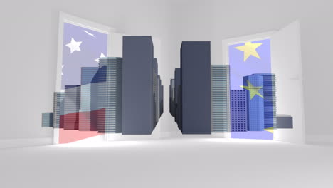 Animation-Der-UE-Flagge-über-Dem-Stadtbild