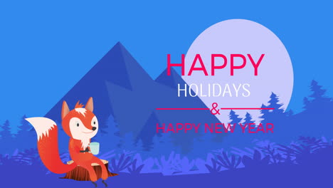 Animation-of-christmas-season's-greetings-text-and-fox-in-landscape