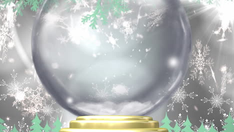 Animation-of-christmas-snow-globe-with-snow-falling-on-grey-background