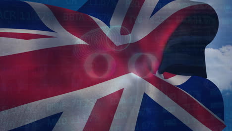 Animation-of-data-processing-over-circles-and-flag-of-uk