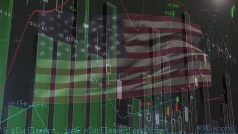 Animation-Der-Datenverarbeitung-über-Der-Flagge-Der-USA