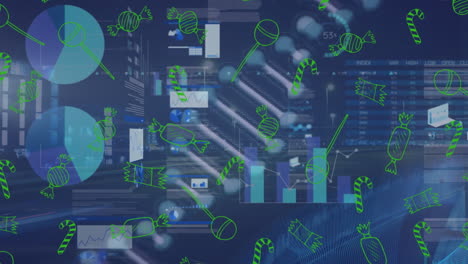Animation-of-data-processing-and-dna-strand-over-cityscape