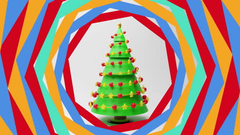 Animation-of-colorful-shapes-over-christmas-tree-on-white-background
