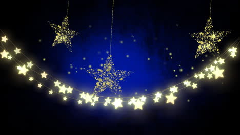 Animation-of-light-chain-and-golden-stars-on-black-and-blue-background