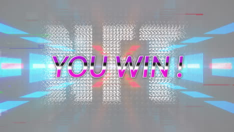Animation-of-you-win-and-nft-text-banner-over-neon-tunnel-in-seamless-pattern