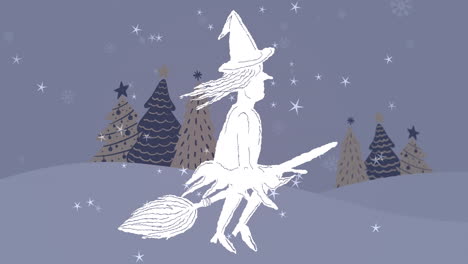Animation-Von-Schnee,-Der-über-Weihnachtsbäume-Und-Winterlandschaften-Fällt