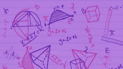Animation-of-geometry-and-math-formulas-on-pink-background