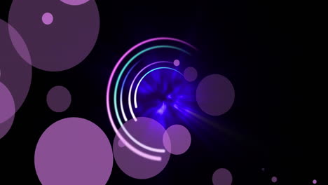 Animations-of-moving-blue-and-purple-glowing-shapes-over-black-background