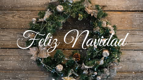 Animation-of-feliz-navidad-christmas-greetings-text-over-christmas-wreath