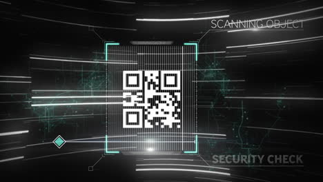 Animation-of-data-processing-with-qr-code-on-black-background
