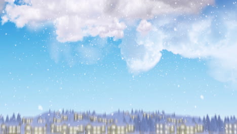 Animation-of-clouds-over-winter-scenery-with-houses