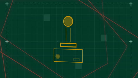 Animation-Des-Gamecontrollers-über-Fallende-Quadrate-Auf-Einem-Gittermuster-Vor-Grünem-Hintergrund