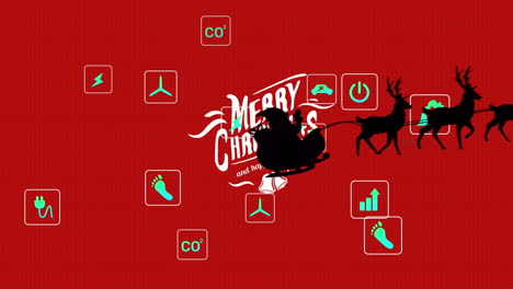 Eine-Schwarze-Silhouette-Des-Weihnachtsmanns-In-Einem-Schlitten,-Der-Von-Rentieren-Auf-Weißem-Hintergrund-Gezogen-Wird