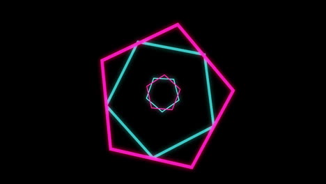 Animation-of-green-and-pink-neon-hexagons-on-black-background