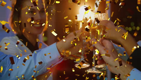 Animation-of-confetti-falling-over-friends-making-toast