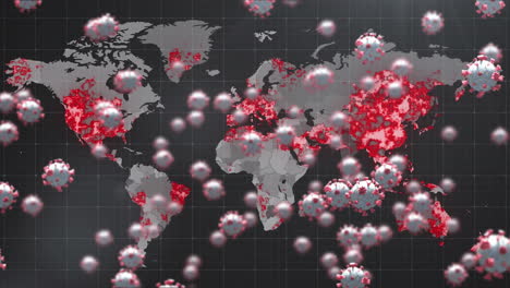 Animation-Von-Viruszellen-über-Der-Weltkarte
