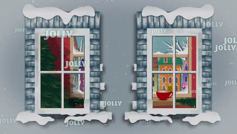 Animation-Von-Fenstern-Mit-Weihnachtlicher-Winterlandschaft-Mit-Dekorationen