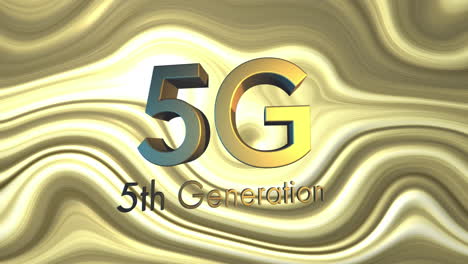 Animation-of-5g-text-over-golden-liquid-background