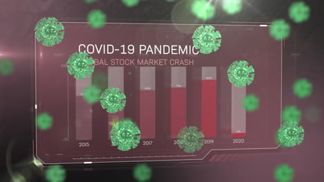 Red-screen-with-data-processing-about-Covid19-pandemic-and-cells-floating
