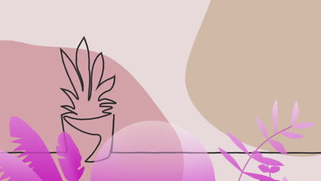 Animation-Einer-Schwarz-Umrandeten-Pflanze-Mit-Rosa-Blättern-Auf-Rosa-Und-Beigem-Hintergrund