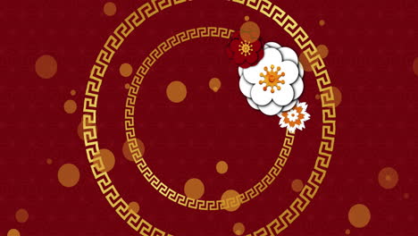 Animation-of-chinese-pattern-and-decoration-on-red-background