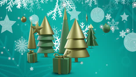 Animation-Von-Weihnachtsbäumen-Und-Dekorationen-Auf-Grünem-Hintergrund