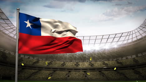 Animation-Von-Konfetti,-Das-Im-Sportstadion-über-Die-Chilenische-Flagge-Fällt
