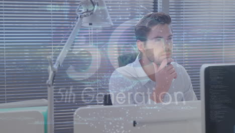 Animation-of-5g-5th-generation-text-over-caucasian-businessman-using-computer