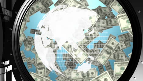 Globus-Und-Dollar-In-Einem-Tresor