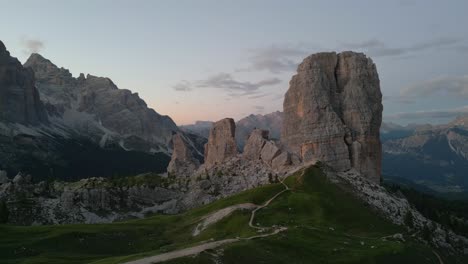 Stunning-5-Torri-Of-Dolomites-In-Cortina-At-Epic-Sunset,-Belluno-Province,-Italy