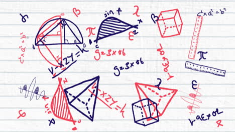 Animation-Des-Chemie-Symbols-über-Mathematischen-Symbolen-Auf-Liniertem-Papier