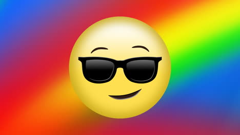 Animation-of-emocji-in-glasses-over-rainbow-backround