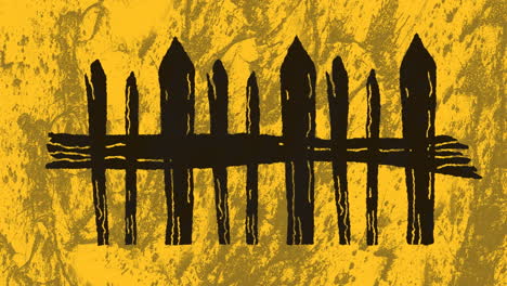 Animation-of-halloween-cemetery-fence-over-moving-yellow-and-grey-background