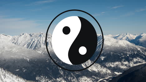 Animación-Del-Símbolo-Yin-Yang-Sobre-Montañas-En-Invierno