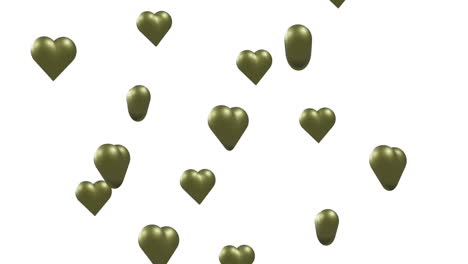Animation-Von-Goldenen-Herzen,-Die-Sich-Auf-Weißem-Hintergrund-Bewegen