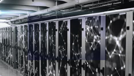 Animation-of-multiple-text-forming-brain-over-connected-dots-against-server-room-in-background