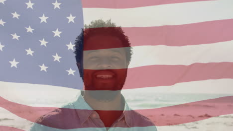 Animation-Der-Flagge-Der-USA-über-Einem-Glücklichen-Biracial-Mann