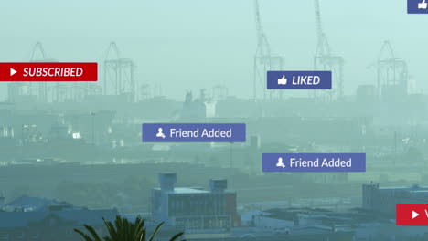 Animation-of-social-media-text-and-icons-over-cityscape