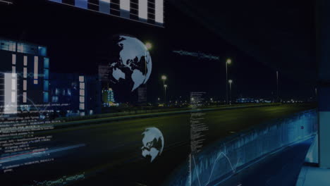 Animation-Von-Globen-Und-Finanzdatenverarbeitung-Im-Stadtbild